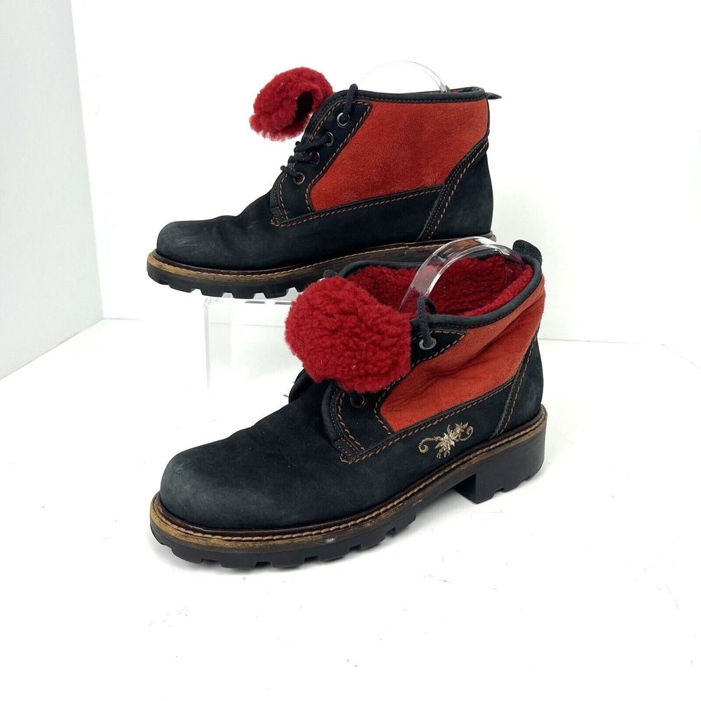 Marzetti‎ Womens Hiking Boots Black Suede Embroidered Lug Sole Italy EU 38